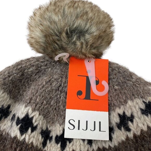Nepal Wool Hat Brown Knit Ear Flaps with Pompoms Fleece Lined by Sijjl NWT - Picture 3 of 10